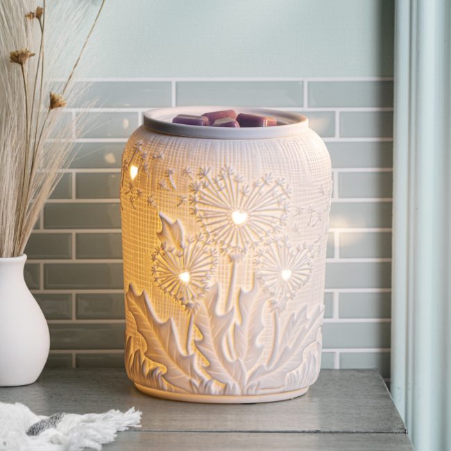 Love Wishes Scentsy Warmers - how cute are these dandelions on this warmer?  Did you blow away the dandelions heads to count the hours or to make a wish?