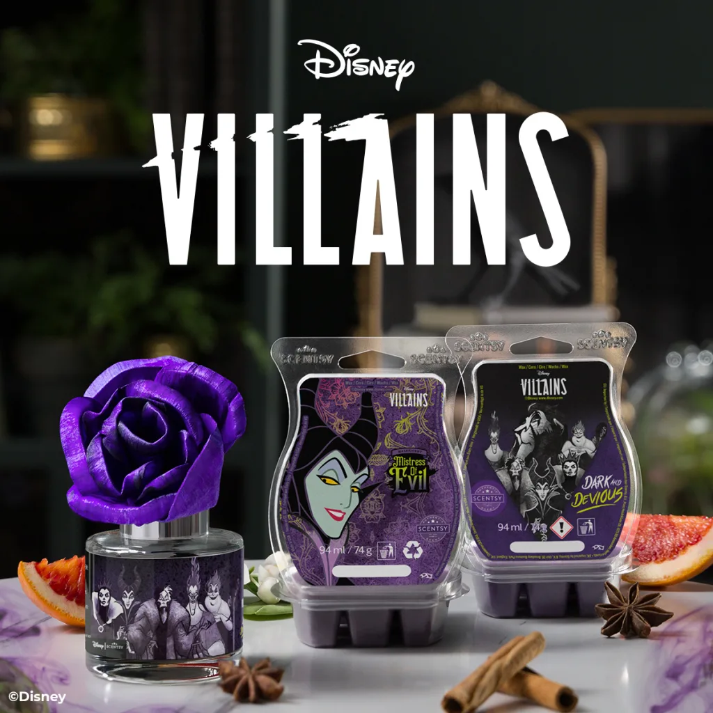 1200x1200 FW24 DisneyVillains MistressOfEvil DarkAndDevous WaxBar FragranceFlower Logo R2 2025