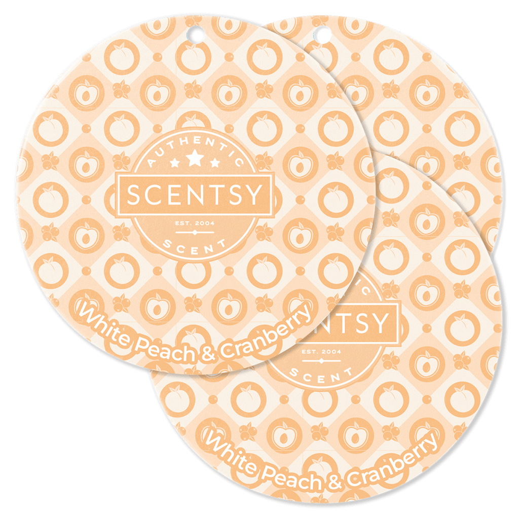 Scentsy Epic Close-Out Sale – Up to 80% Off Starts Friday 2026 White Peach & Cranberry Scentsy Car Circle 3-Pack
