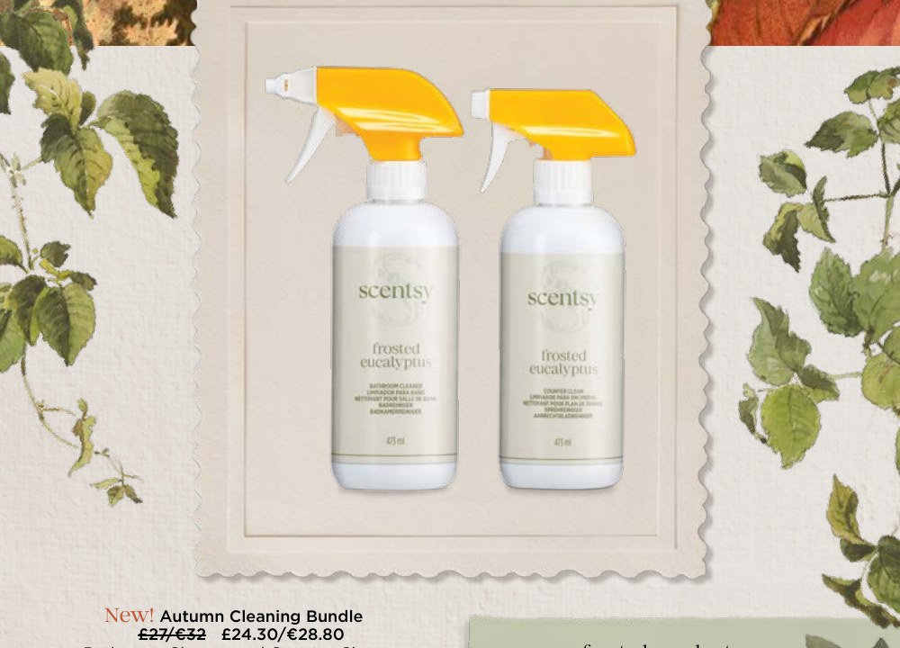 Scentsy 2026 Autumn Collection – Launches 17 August 2026 Autumn Cleaning Bundle Scentsy 2026 UK Frosted Eucalyptus bathroom cleaner and counter clean
