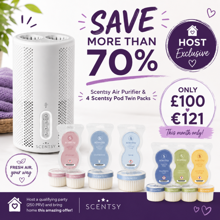 July Scentsy Host Exclusive 2026 - Half-Price Air Purifier & Pods UK 2026 july 2026 scentsy host offer square