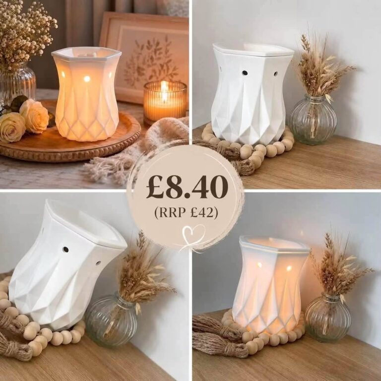 8 Cheapest Scentsy Warmers on Sale UK: Real Bargains From £8.40 2026 Alabaster Scentsy Warmer sale UK 2026 white geometric wax warmer reduced from 42 to 8.40