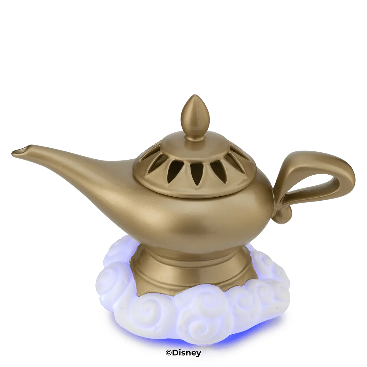 Discounted Disney Scentsy Collectables: Up to 80% Off Warmers, Buddies and More 2026 Disney Aladdin Magic Lamp Scentsy Warmer sale UK 2026 gold genie lamp with glowing blue cloud base reduced from 53 to 42.40