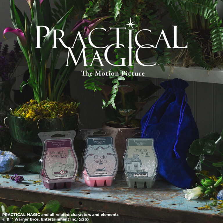 Practical Magic Scentsy Wax Collection – Three Bewitching Fragrances for £28, Available Now 2026 Practical Magic Scentsy Wax Collection 2026 UK - three Scentsy Wax Melts bars in a velvet gift bag