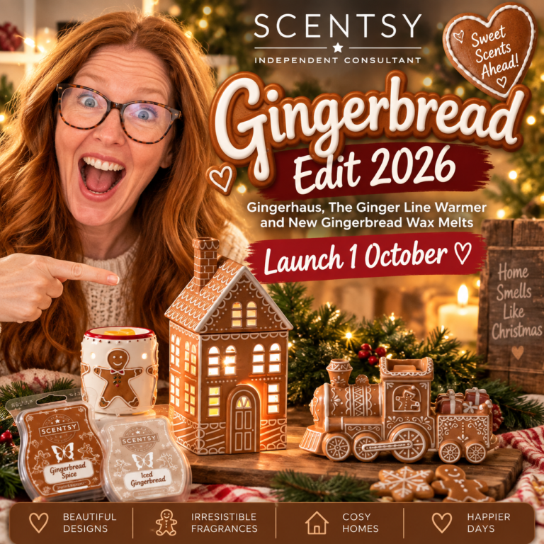 Scentsy Gingerbread Edit 2026 – Gingerhaus, The Ginger Line Warmer and New Gingerbread Wax Melts Launch 1 October 2026 The Ginger Line Warmer and New Gingerbread Wax Melts Launch 1 October square