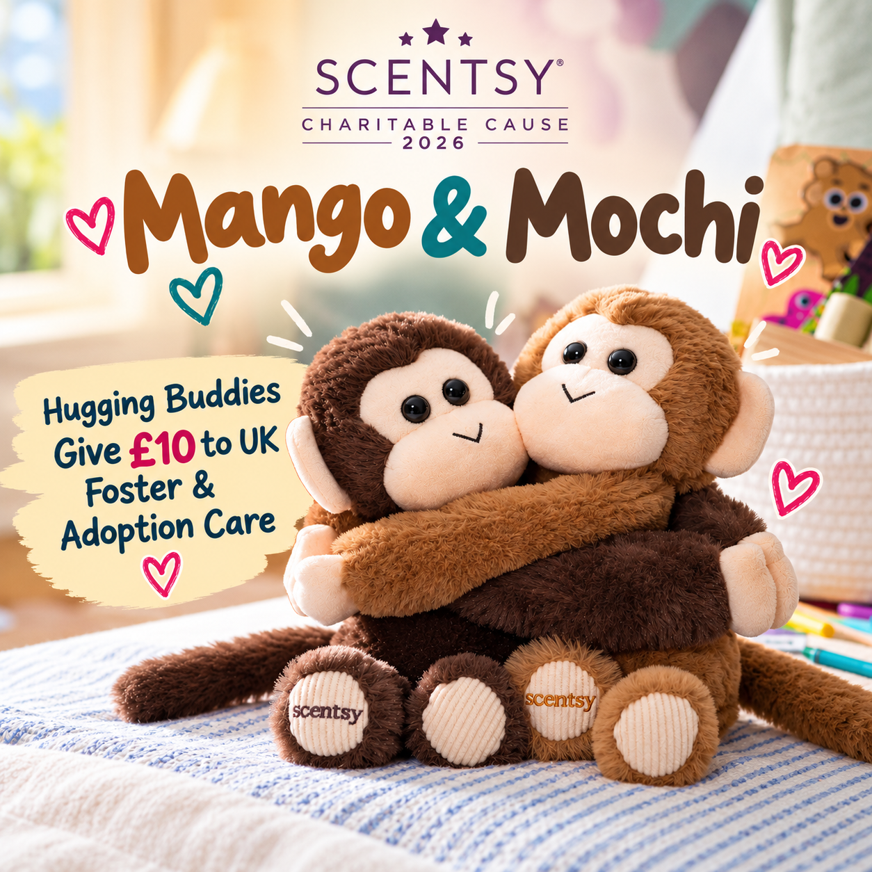 Mango and Mochi Scentsy Charitable Cause 2026: Hugging Buddies Give £10 to UK Foster Care 2026 Mango and Mochi Scentsy Charitable Cause 2026: Hugging Buddies Give £10 to UK Foster Care