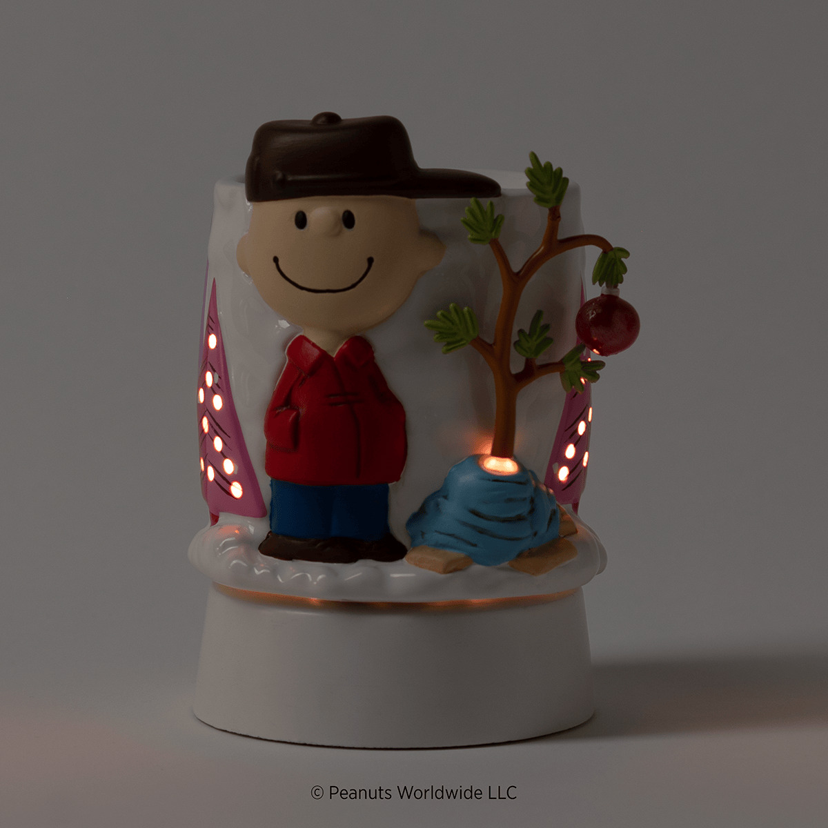 Peanuts Charlie Brown Christmas Scentsy mini warmer tabletop base glowing when lit UK Europe 2026 new launch