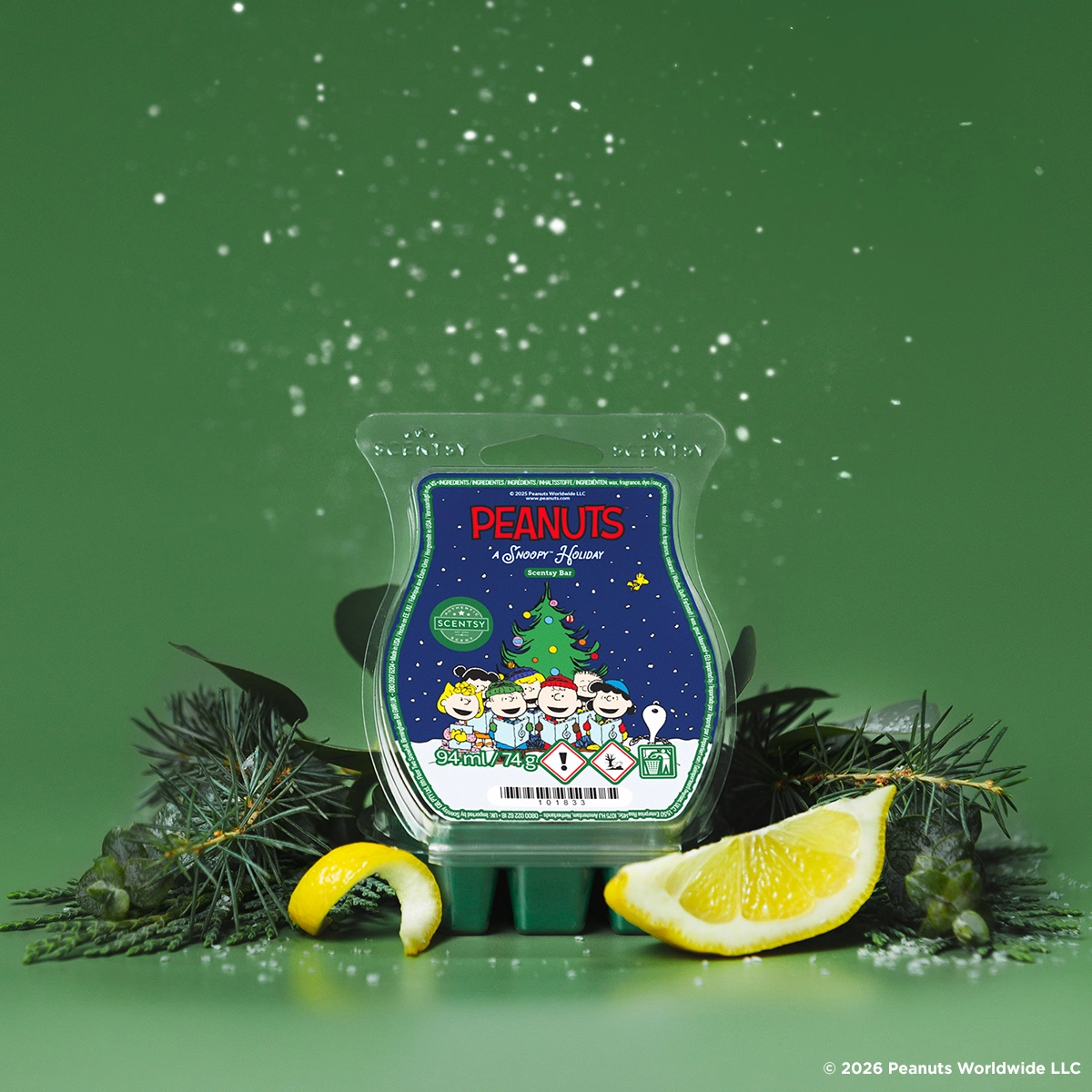 Peanuts A Snoopy Holiday Scentsy wax melts UK 2026 new launch festive citrus eucalyptus lemon pine £9.50 / €11.50